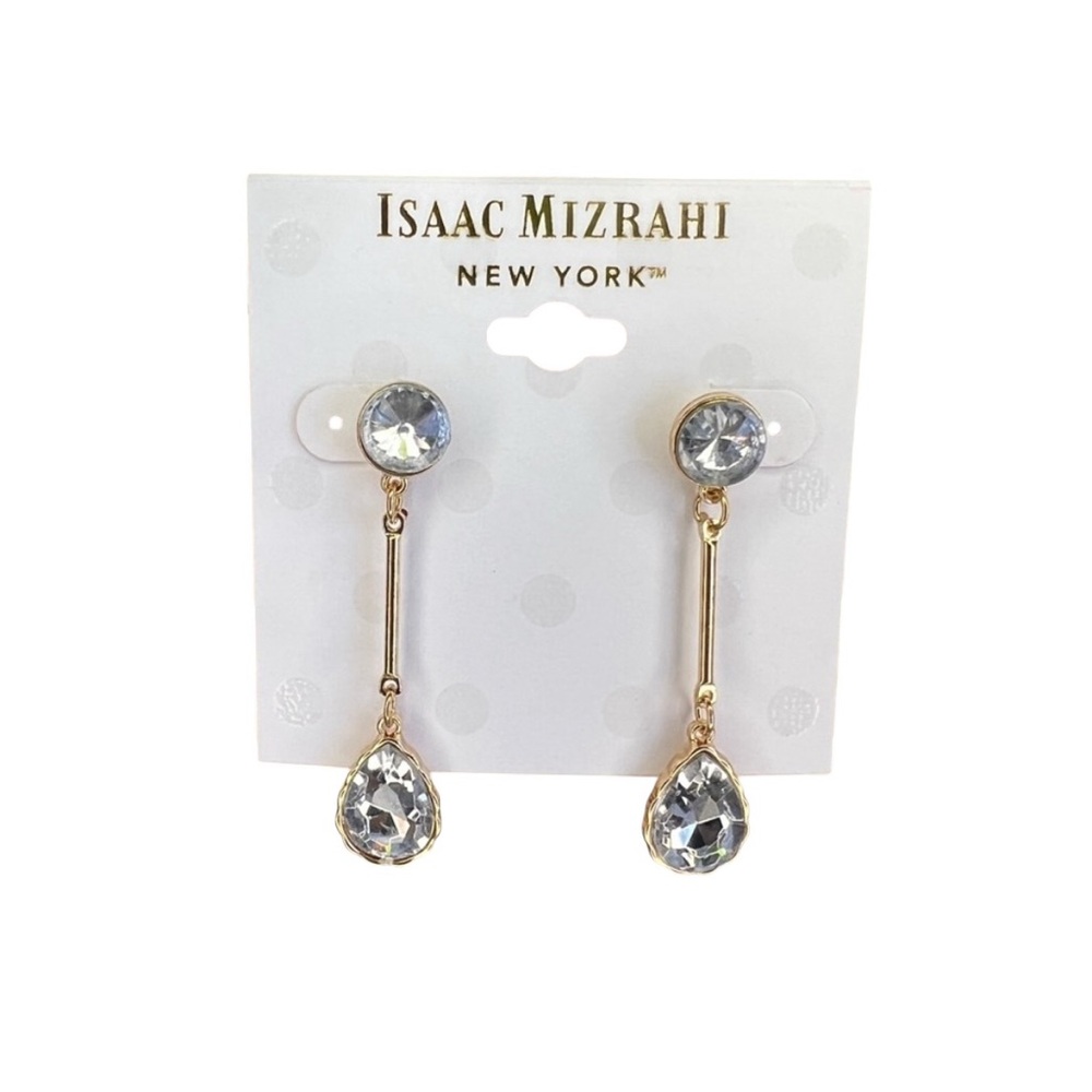 Isaac Mizrahi Gold/Clear Crystal Drop Earrings NWT‎ - Picture 6 of 7
